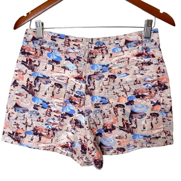 URBAN Outfitters Shorts High Rise Retro Beach Print Travel - Picture 8 of 14